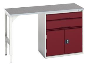 16921915.** verso pedestal bench with 2 drawers/cbd 800W cab & lino top. WxDxH: 1500x600x930mm. RAL 7035/5010 or selected